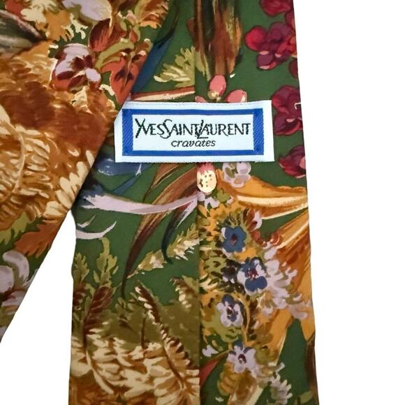 YSL 100% Silk Floral Print Tie - Picture 3 of 8